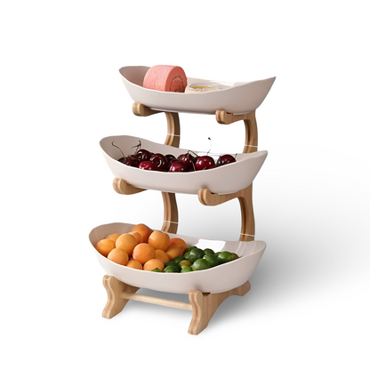 Wooden Tiered Fruit Bowl Multi Layer Display Stand