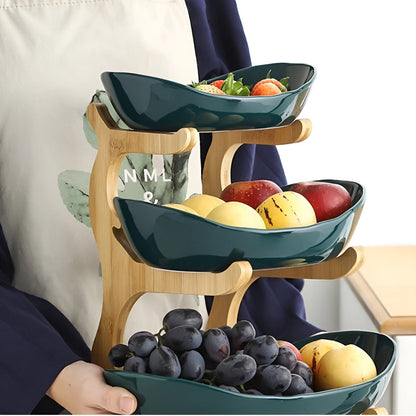 Wooden Tiered Fruit Bowl Multi Layer Display Stand