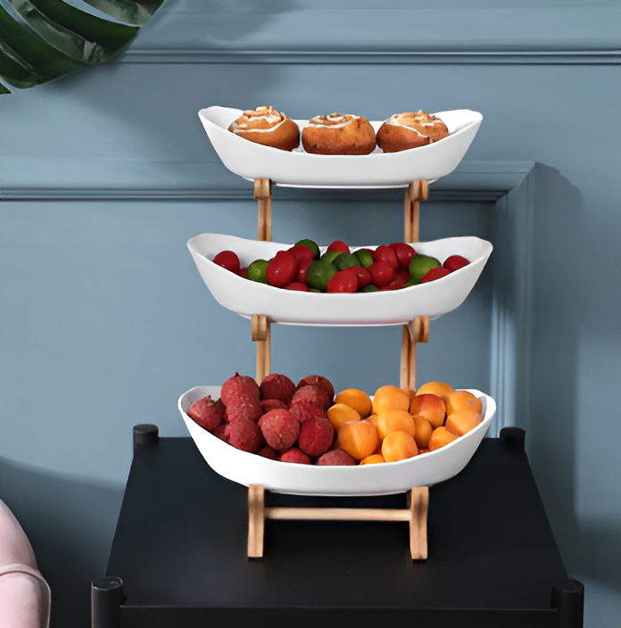 Wooden Tiered Fruit Bowl Multi Layer Display Stand