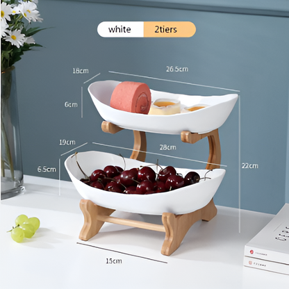 Wooden Tiered Fruit Bowl Multi Layer Display Stand