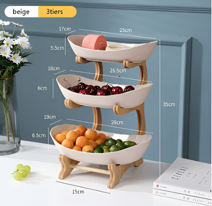 Wooden Tiered Fruit Bowl Multi Layer Display Stand
