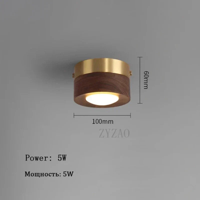 WoodenGlow Walnut LED Ceiling Light Modern Wooden Spotlight
