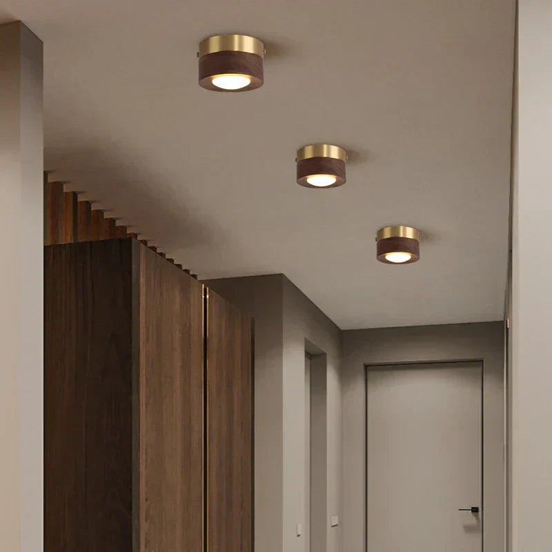 WoodenGlow Walnut LED Ceiling Light Modern Wooden Spotlight