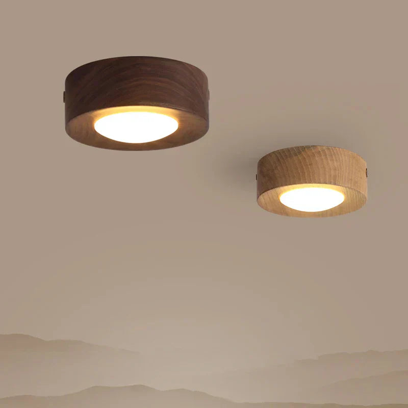 WoodenGlow Walnut LED Ceiling Light Modern Wooden Spotlight