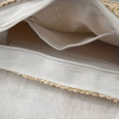 Gevlochten stro schoudertas met vintage stijl voor zomerse reizen en dagelijks gebruik