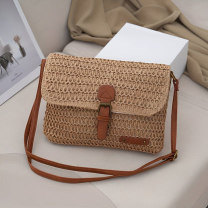 Gevlochten stro schoudertas met vintage stijl voor zomerse reizen en dagelijks gebruik