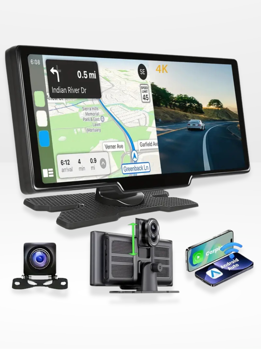 Wireless CarPlay Screen 10.26 Inch IPS Display with 4K Dashcam Android Auto Rear Camera