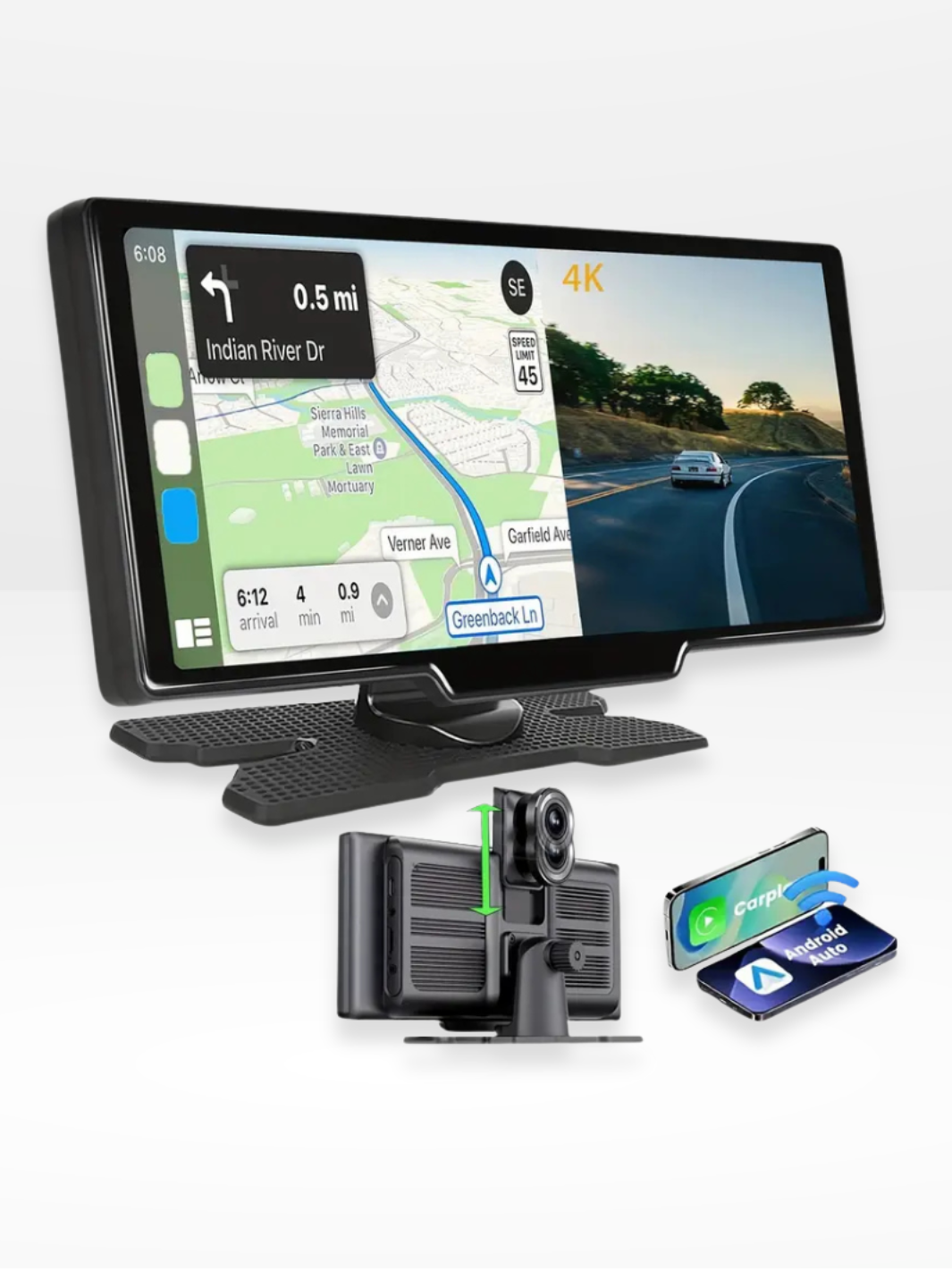 Wireless CarPlay Screen 10.26 Inch IPS Display with 4K Dashcam Android Auto Rear Camera