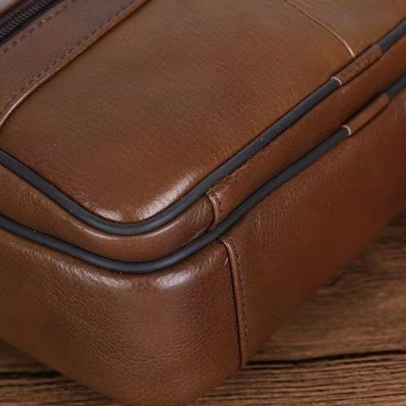 Heren echte leren schoudertas koeienhuid crossbody verstelbare riem