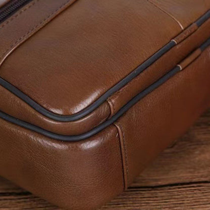 Heren echte leren schoudertas koeienhuid crossbody verstelbare riem