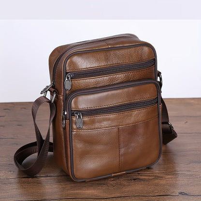 Heren echte leren schoudertas koeienhuid crossbody verstelbare riem