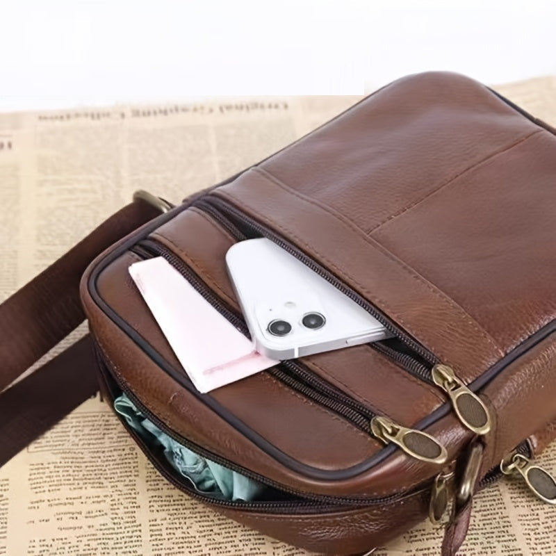 Heren echte leren schoudertas koeienhuid crossbody verstelbare riem