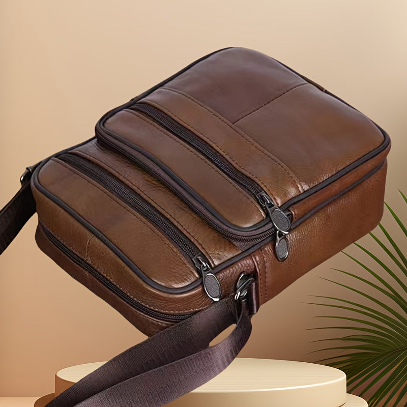 Heren echte leren schoudertas koeienhuid crossbody verstelbare riem