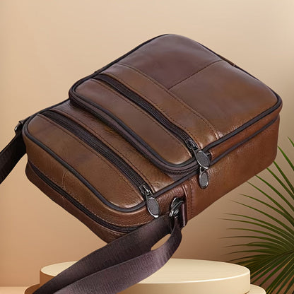 Heren echte leren schoudertas koeienhuid crossbody verstelbare riem