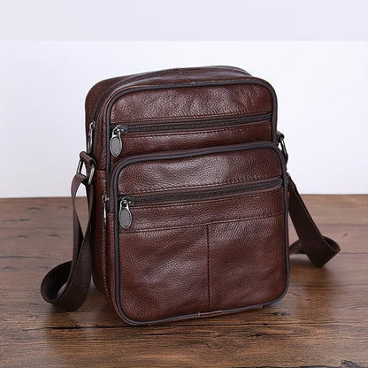 Heren echte leren schoudertas koeienhuid crossbody verstelbare riem