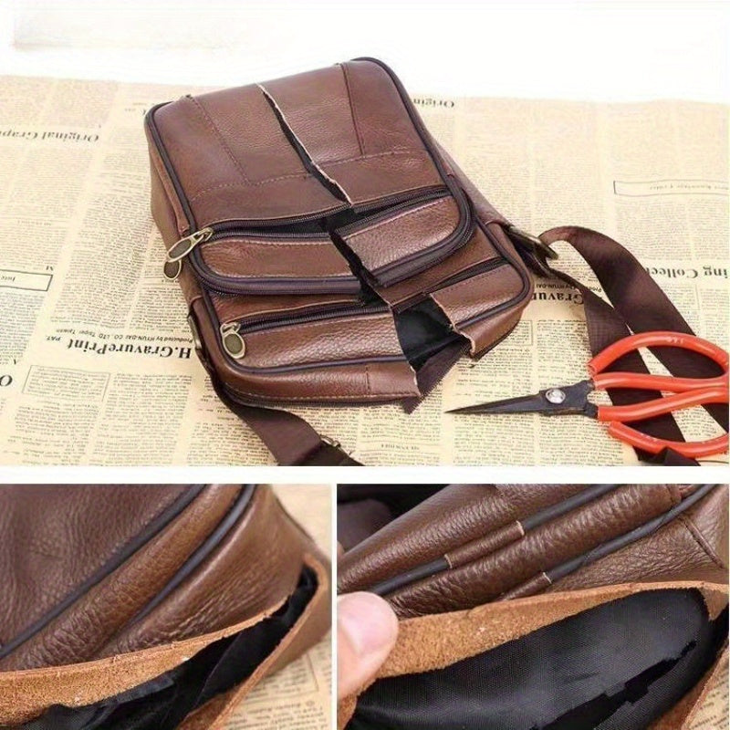 Heren echte leren schoudertas koeienhuid crossbody verstelbare riem