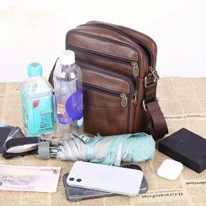 Heren echte leren schoudertas koeienhuid crossbody verstelbare riem