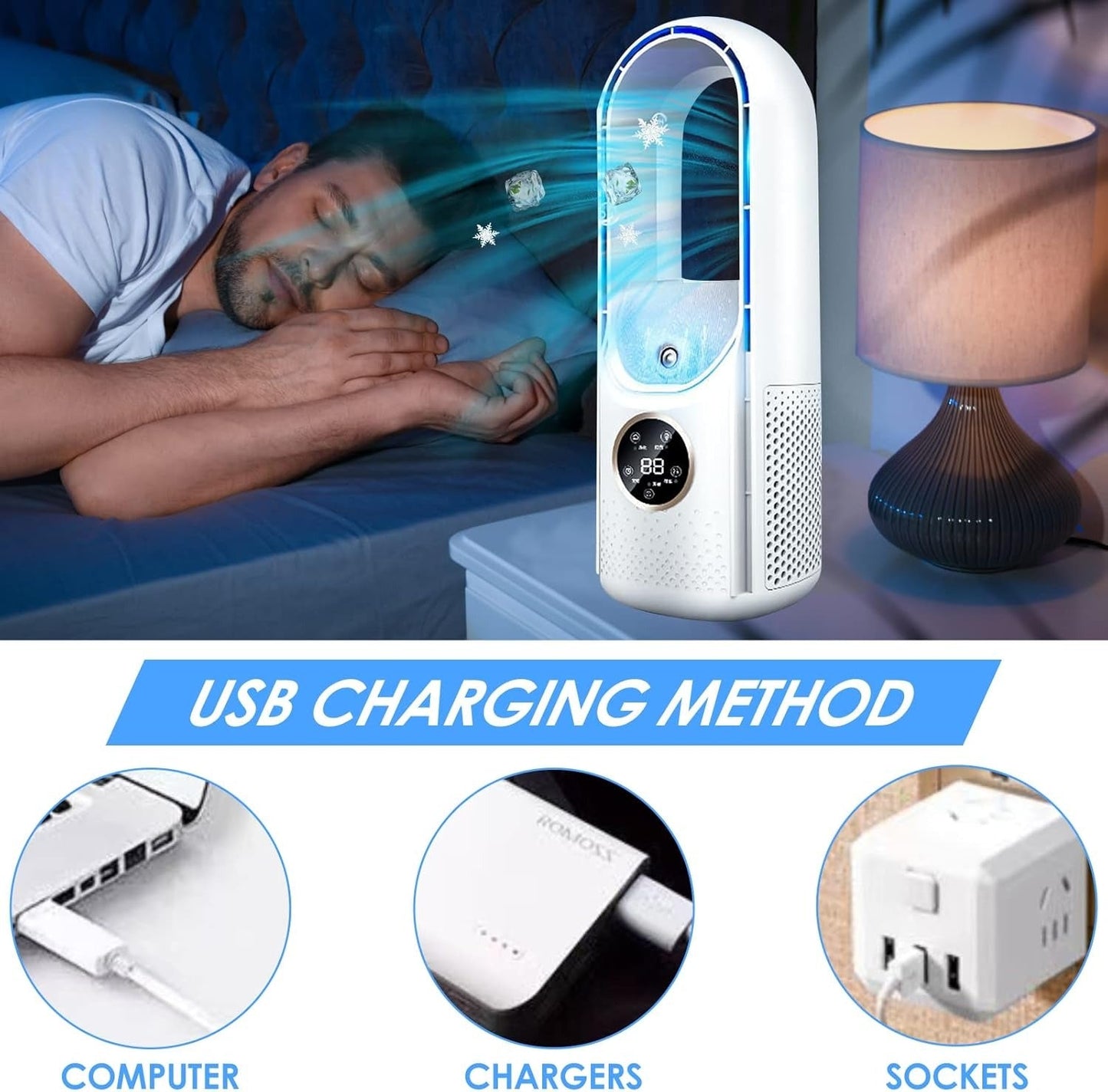 Portable Bladeless Air Cooler with Six Speeds